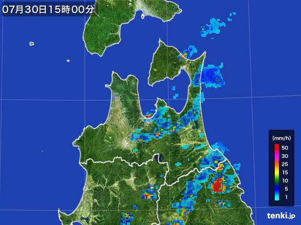 青森県の雨雲レーダー(2016年07月30日)