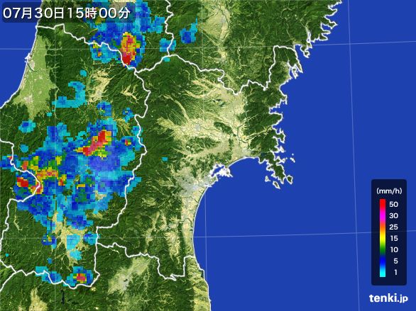 宮城県の雨雲レーダー(2016年07月30日)
