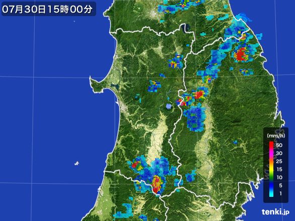 秋田県の雨雲レーダー(2016年07月30日)