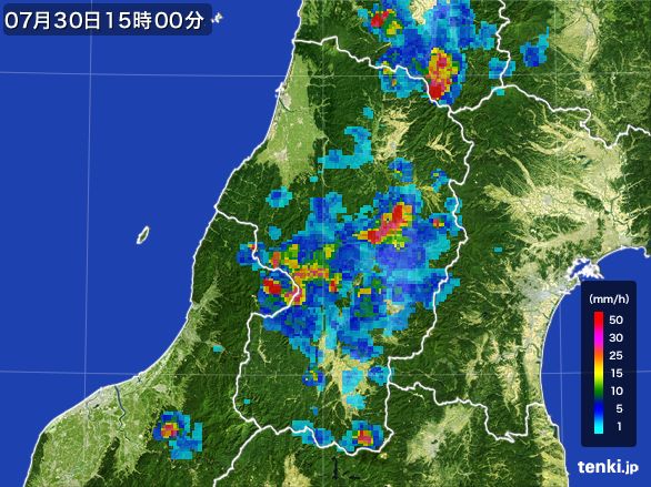 山形県の雨雲レーダー(2016年07月30日)