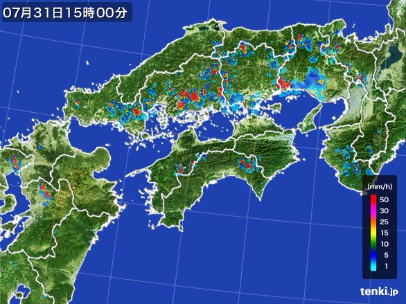 四国地方の雨雲レーダー(2016年07月31日)