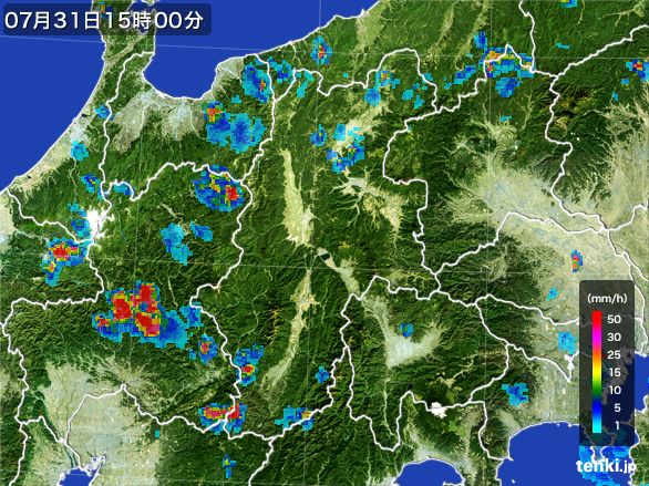 長野県の雨雲レーダー(2016年07月31日)