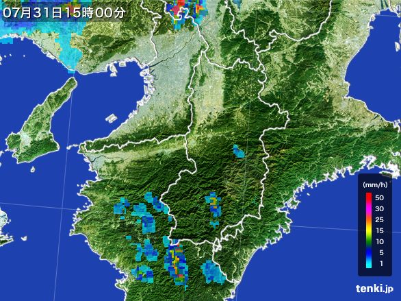 奈良県の雨雲レーダー(2016年07月31日)