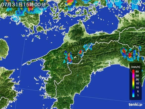 愛媛県の雨雲レーダー(2016年07月31日)