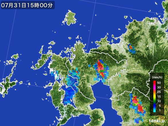 佐賀県の雨雲レーダー(2016年07月31日)