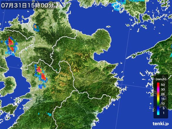 大分県の雨雲レーダー(2016年07月31日)