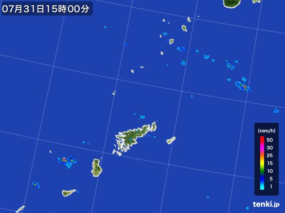 奄美諸島(鹿児島県)の雨雲レーダー(2016年07月31日)