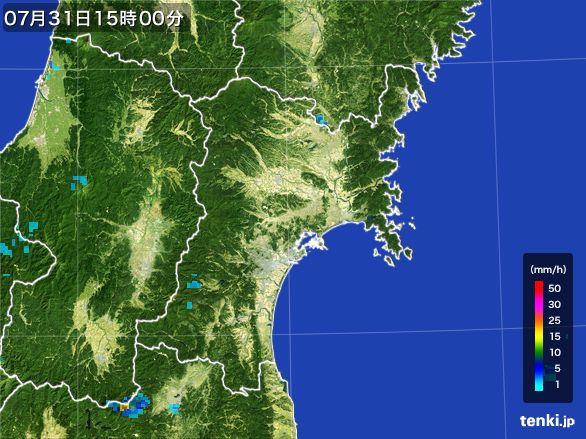 宮城県の雨雲レーダー(2016年07月31日)