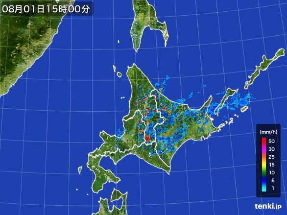 北海道地方の雨雲レーダー(2016年08月01日)