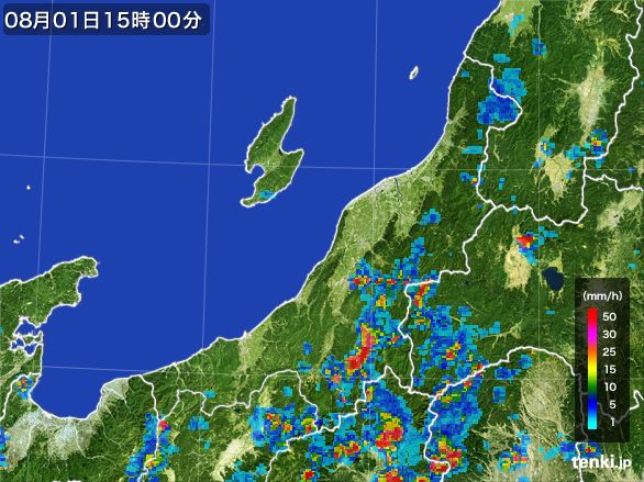 新潟県の雨雲レーダー(2016年08月01日)