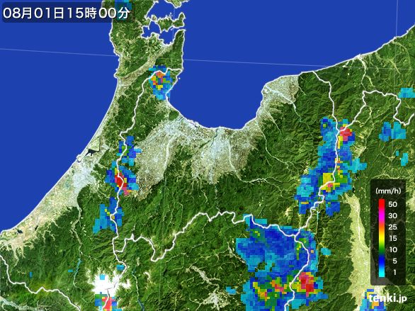 富山県の雨雲レーダー(2016年08月01日)