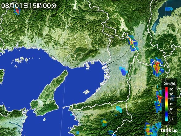 大阪府の雨雲レーダー(2016年08月01日)