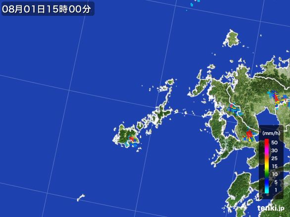 五島列島(長崎県)の雨雲レーダー(2016年08月01日)