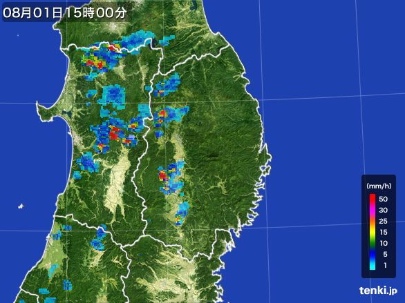 岩手県の雨雲レーダー(2016年08月01日)