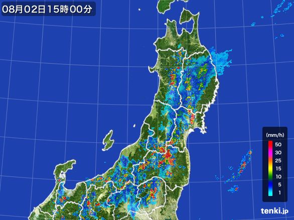 東北地方の雨雲レーダー(2016年08月02日)