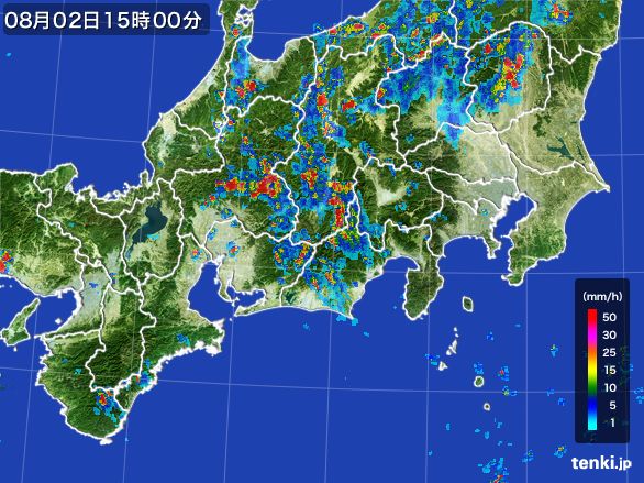 東海地方の雨雲レーダー(2016年08月02日)