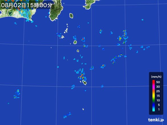 伊豆諸島(東京都)の雨雲レーダー(2016年08月02日)