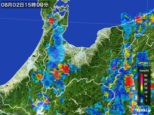 富山県の雨雲レーダー(2016年08月02日)