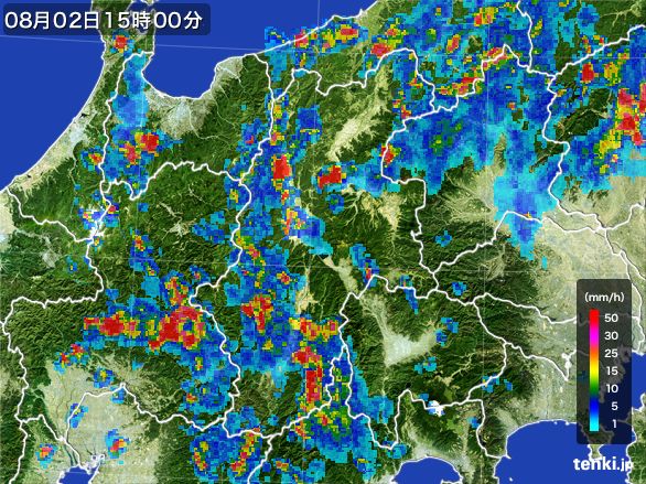 長野県の雨雲レーダー(2016年08月02日)