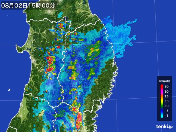 岩手県の雨雲レーダー(2016年08月02日)
