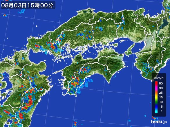 四国地方の雨雲レーダー(2016年08月03日)