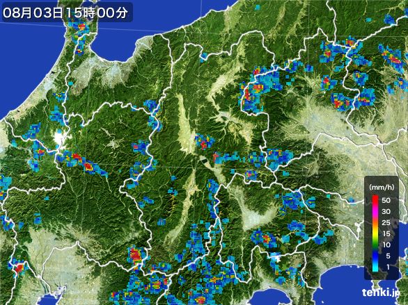 長野県の雨雲レーダー(2016年08月03日)