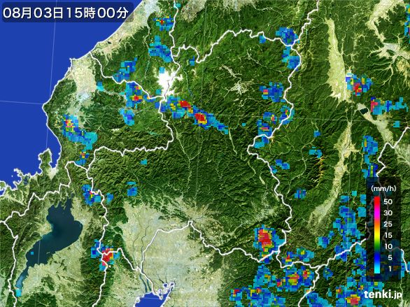 岐阜県の雨雲レーダー(2016年08月03日)