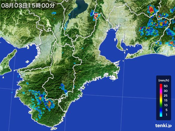 三重県の雨雲レーダー(2016年08月03日)