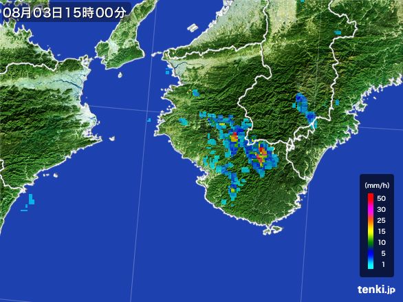 和歌山県の雨雲レーダー(2016年08月03日)