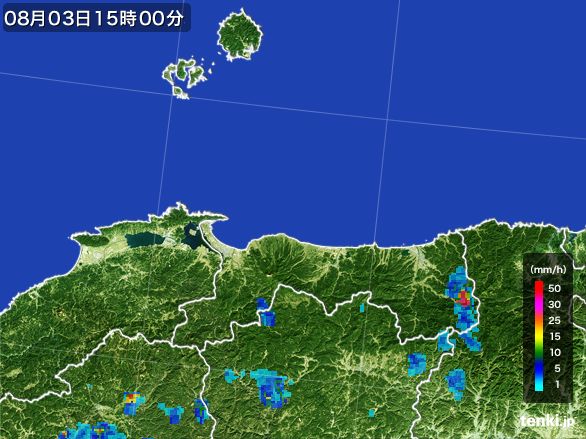 鳥取県の雨雲レーダー(2016年08月03日)