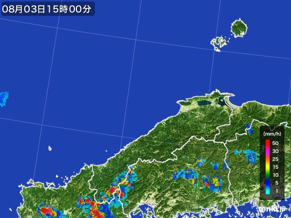 島根県の雨雲レーダー(2016年08月03日)