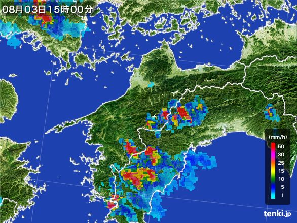 愛媛県の雨雲レーダー(2016年08月03日)