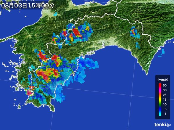 高知県の雨雲レーダー(2016年08月03日)