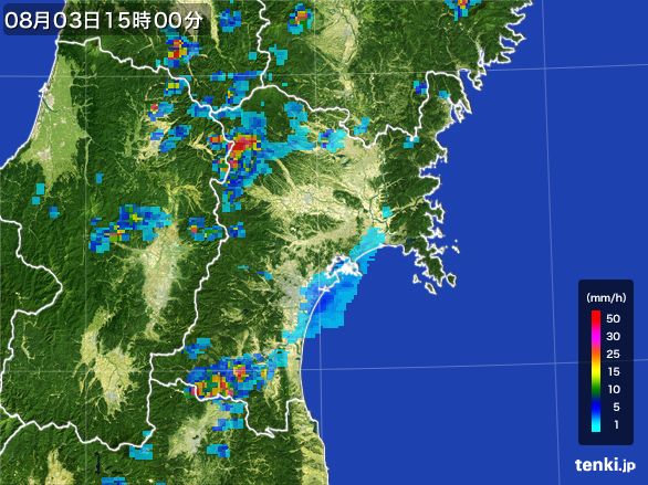 宮城県の雨雲レーダー(2016年08月03日)