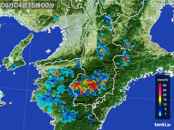 奈良県の雨雲レーダー(2016年08月04日)