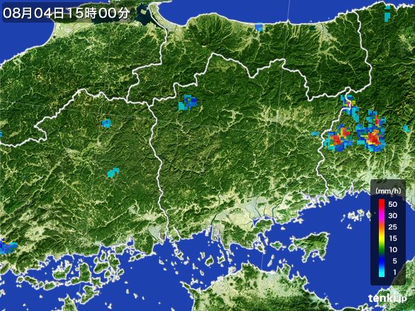 岡山県の雨雲レーダー(2016年08月04日)