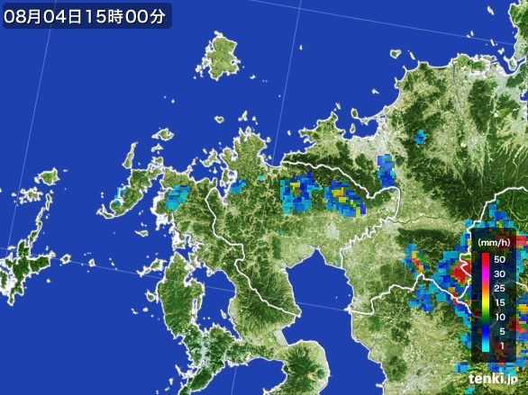 佐賀県の雨雲レーダー(2016年08月04日)