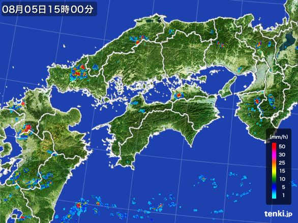 四国地方の雨雲レーダー(2016年08月05日)
