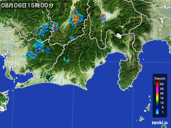 静岡県の雨雲レーダー(2016年08月06日)