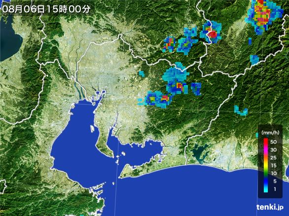 愛知県の雨雲レーダー(2016年08月06日)