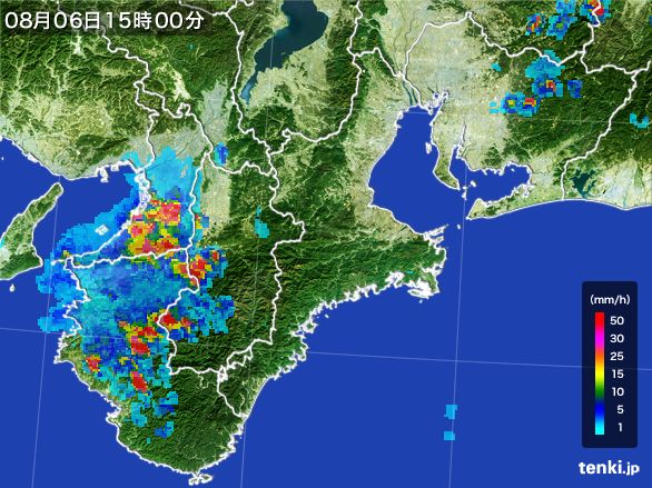 三重県の雨雲レーダー(2016年08月06日)