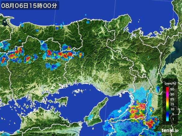 兵庫県の雨雲レーダー(2016年08月06日)