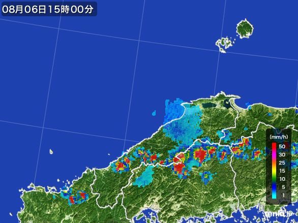 島根県の雨雲レーダー(2016年08月06日)