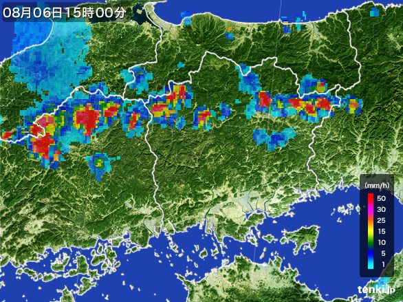 岡山県の雨雲レーダー(2016年08月06日)
