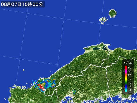 島根県の雨雲レーダー(2016年08月07日)