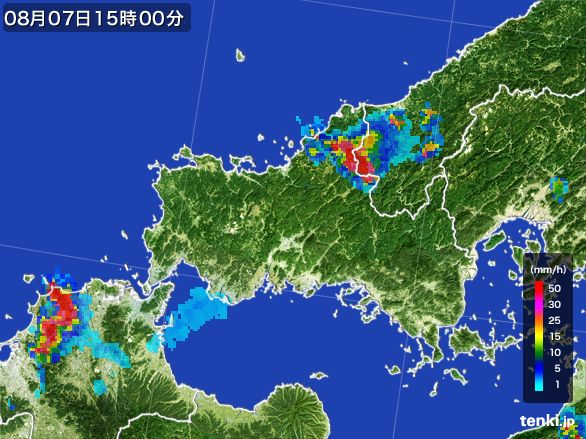 山口県の雨雲レーダー(2016年08月07日)