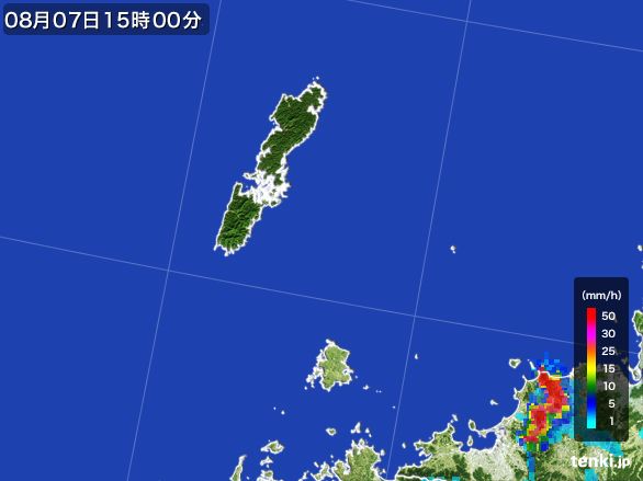 壱岐・対馬(長崎県)の雨雲レーダー(2016年08月07日)
