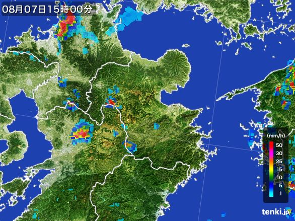 大分県の雨雲レーダー(2016年08月07日)