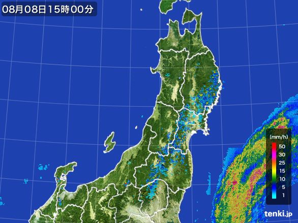 東北地方の雨雲レーダー(2016年08月08日)