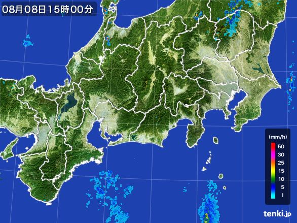 東海地方の雨雲レーダー(2016年08月08日)